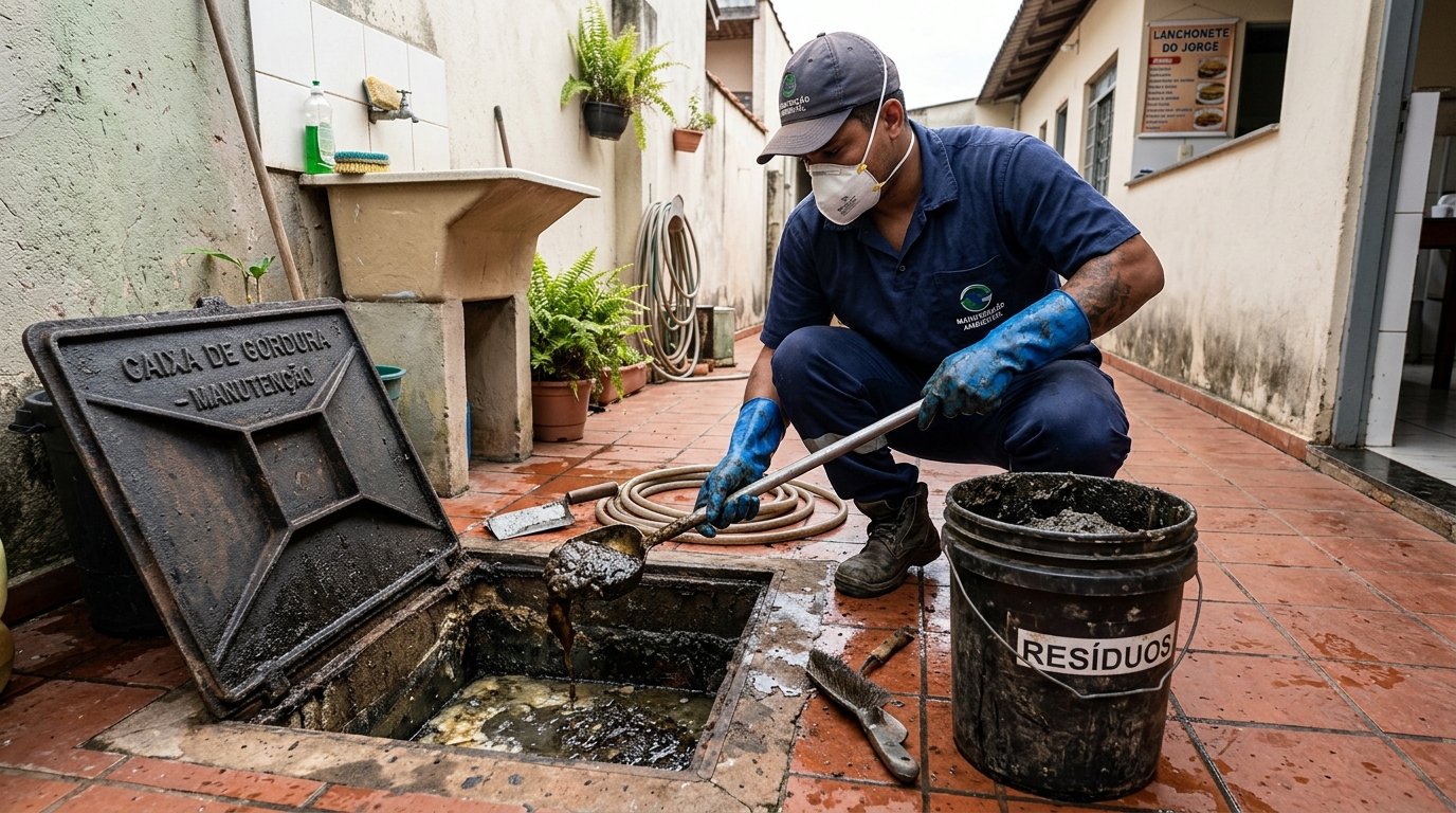 Remoção de resíduos da caixa de gordura em Fortaleza‑CE