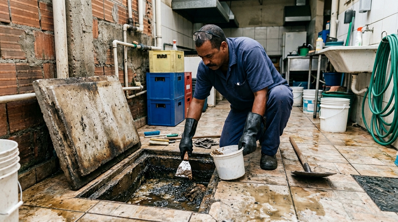 Limpeza de caixa de gordura residencial em Fortaleza‑CE